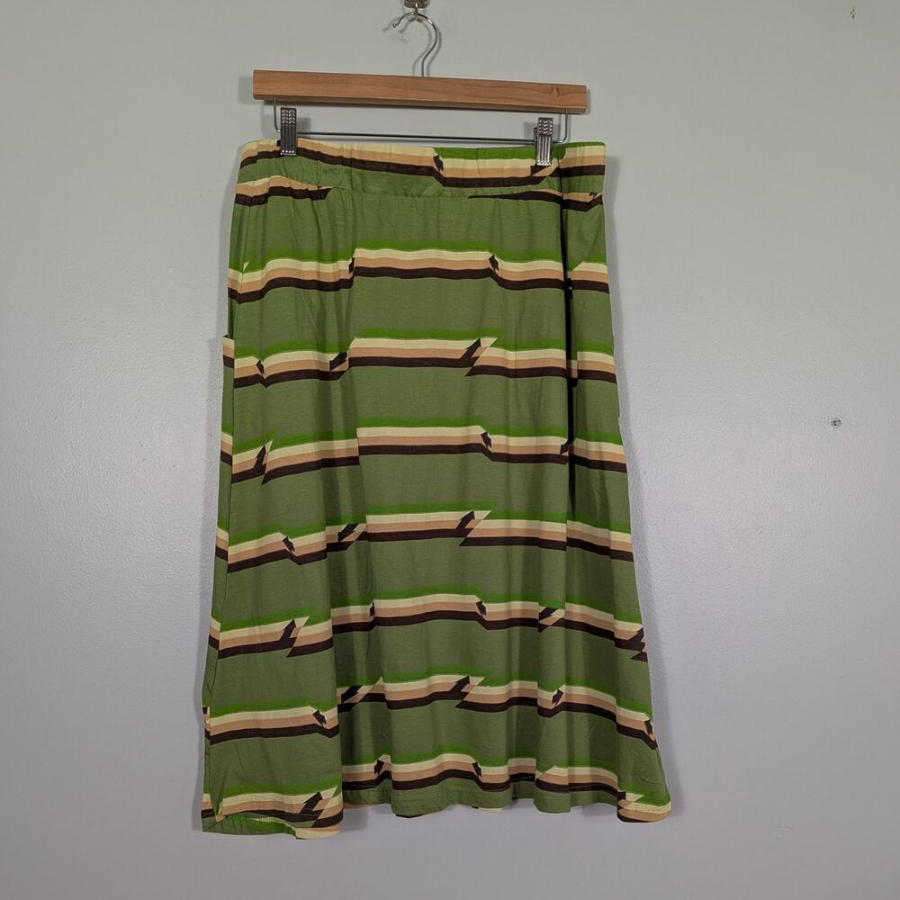 Svaha Midi Skirt XL Green Brown Stripe Arrows Organic Cotton Artsy Teacher Color - Picture 2 of 9